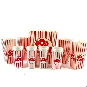 Vintage 1989 Dayton Hudson Popcorn Set 9 Piece Red White Striped Buckets Cups